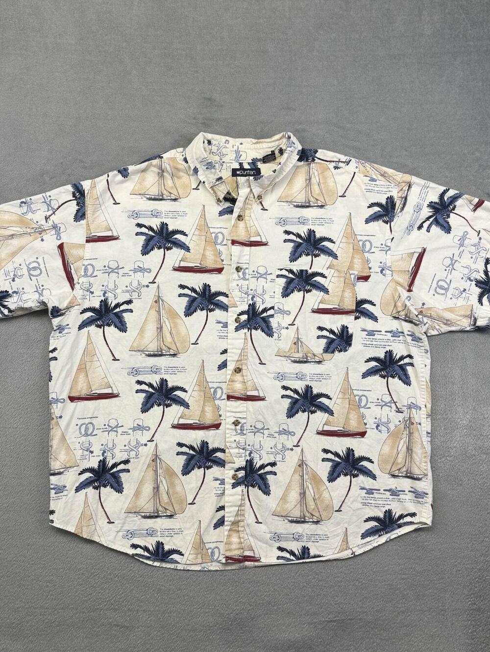 Puritan Vintage Nautical Sailboat Print Shirt